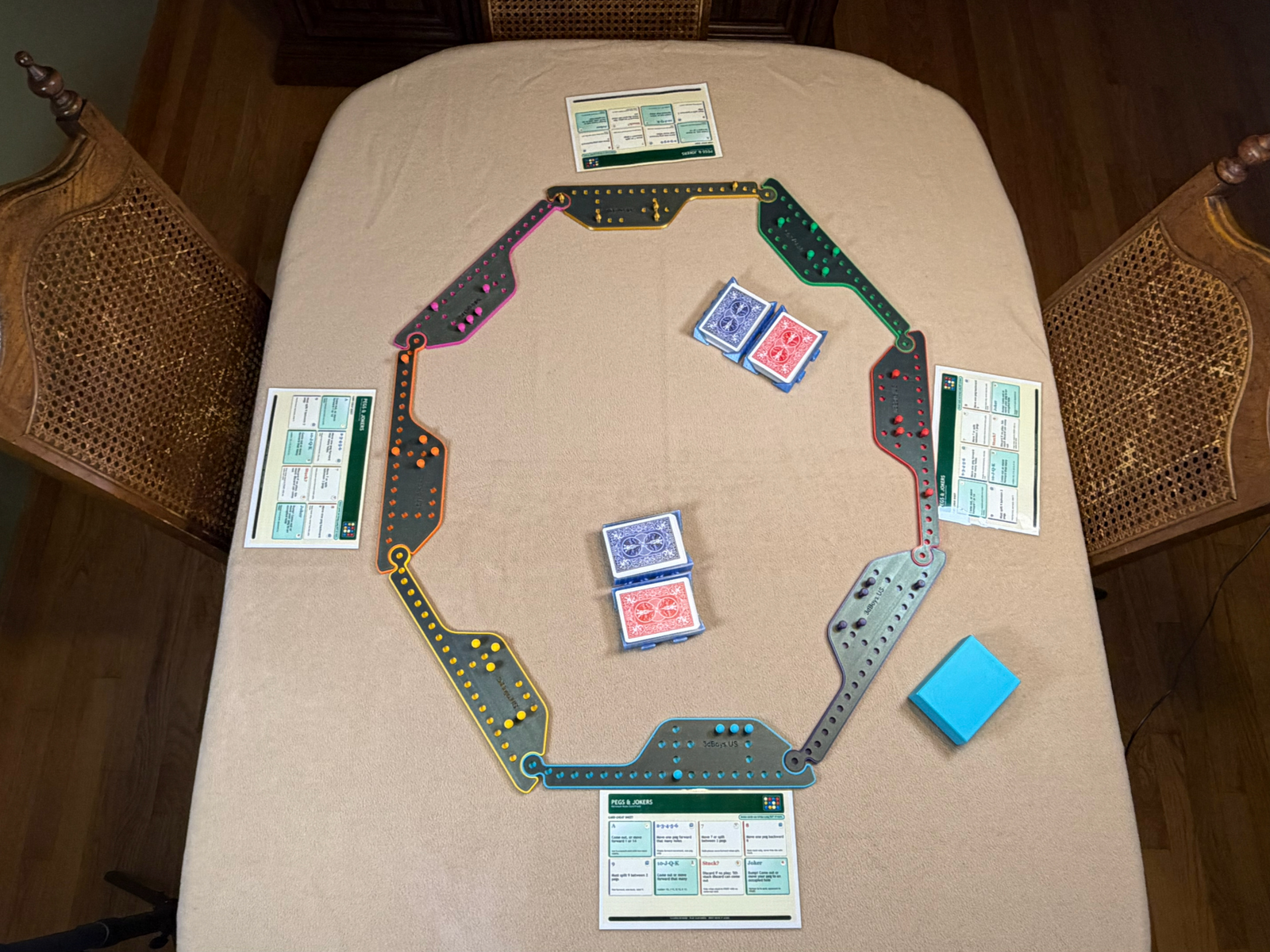 Pegs & Jokers game board laid out for play
